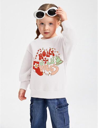 IZYJOY Toddler Baby Girl Christmas Sweatshirt Holly Xmas Jolly Vibes Letter Crewneck Tee Tree Stockings Graphic Pullover Top in Kuwait