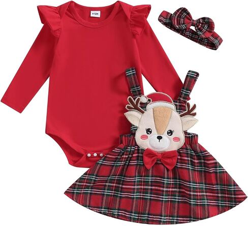 Murnouche Newborn Baby Girl Valentines Day Outfit Heart Print Ribbed Ruffle Long Sleeve Romper Dress with Headband in Kuwait