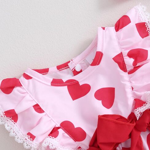 Murnouche Newborn Baby Girl Valentines Day Outfit Heart Print Ribbed Ruffle Long Sleeve Romper Dress with Headband in Kuwait