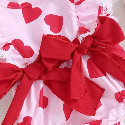 Murnouche Newborn Baby Girl Valentines Day Outfit Heart Print Ribbed Ruffle Long Sleeve Romper Dress with Headband in Kuwait