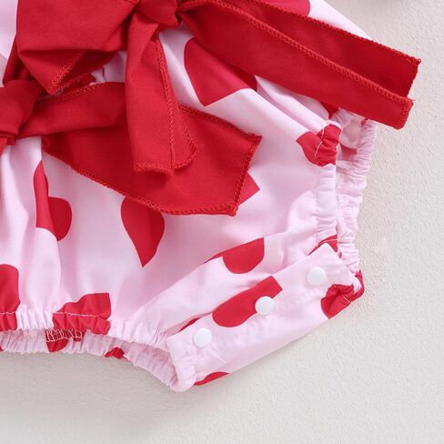 Murnouche Newborn Baby Girl Valentines Day Outfit Heart Print Ribbed Ruffle Long Sleeve Romper Dress with Headband in Kuwait