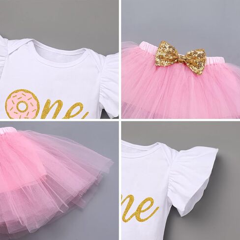 IDOPIP Baby Girls Donut 1/2 1st 2nd 3rd Birthday Outfit Romper Tutu Skirt Headband Leg Warmers for Cake Smash Photo Shoot in Kuwait
