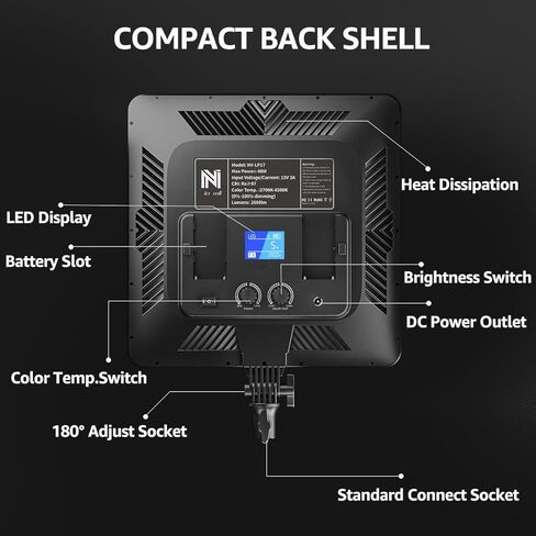 مصباح فيديو مقاس 17 بوصة، مصباح تصوير LED ثنائي اللون من NiceVeedi 48 وات 2700-8500 كلفن مع جهاز تحكم عن بعد، 1% -100% قابل للتعتيم لا نهائي CRI 97+ ضوء استوديو احترافي للاستوديو، ضوء تصوير فيديو يوتيوب in Kuwait