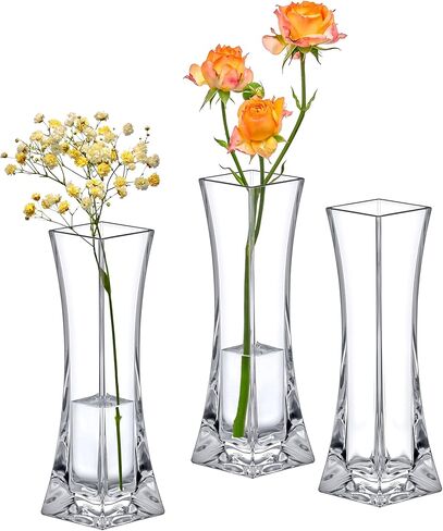 Amazing Abby - مزهرية فيرونيكا - 3 مزهريات براعم أكريليك، مزهريات زهور بلاستيكية لقطع الزفاف المركزية، ديكورات المنزل، زخارف المكتب، مقاومة للكسر، 8 بوصات (ارتفاع)، دائرية in Kuwait