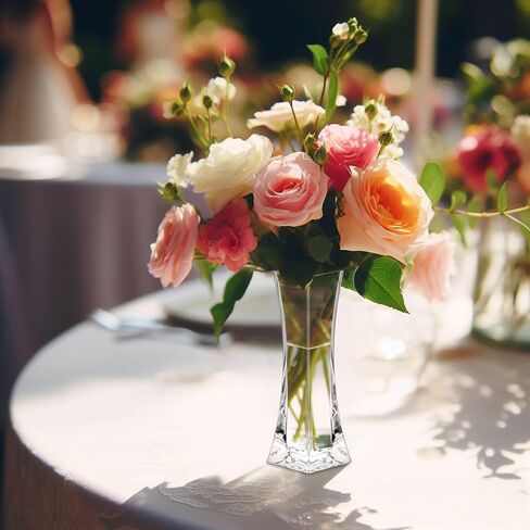 Amazing Abby - مزهرية فيرونيكا - 3 مزهريات براعم أكريليك، مزهريات زهور بلاستيكية لقطع الزفاف المركزية، ديكورات المنزل، زخارف المكتب، مقاومة للكسر، 8 بوصات (ارتفاع)، دائرية in Kuwait