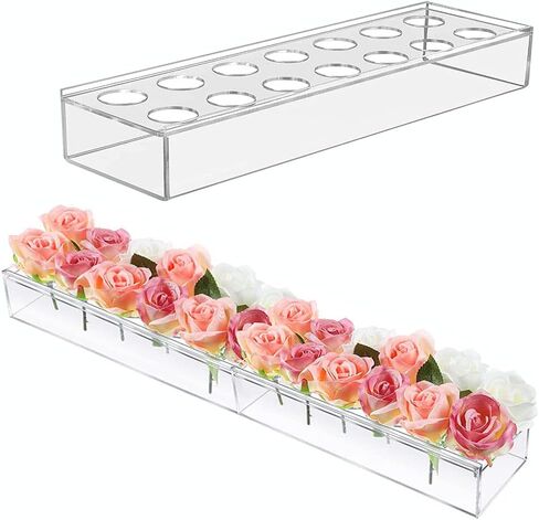 Lifeaider Clear Acrylic Flower Vase Rectangular, 23.3 Inch Long, Floral Centerpiece for Dining Table Decorations for Home in Kuwait