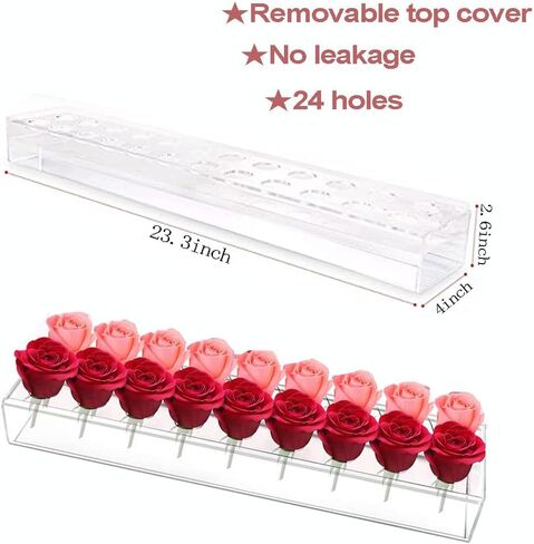 Lifeaider Clear Acrylic Flower Vase Rectangular, 23.3 Inch Long, Floral Centerpiece for Dining Table Decorations for Home in Kuwait