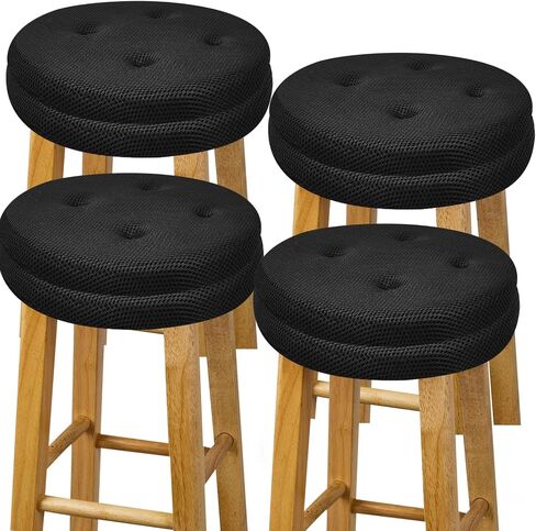Jecery 8 Pcs Bar Stool Cushions Round Bar Stool Seat Covers Padded Round Bar Stool Cover Cushion Soft Washable Bar Stool Chair Covers Stretchy Elastic Stool Cushion Slipcover, Black, 12.2 x 12.2 Inch in Saudi Arabia