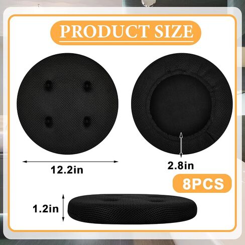 Jecery 8 Pcs Bar Stool Cushions Round Bar Stool Seat Covers Padded Round Bar Stool Cover Cushion Soft Washable Bar Stool Chair Covers Stretchy Elastic Stool Cushion Slipcover, Black, 12.2 x 12.2 Inch in Saudi Arabia