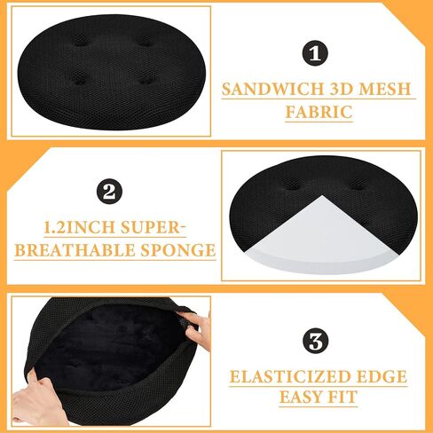 Jecery 8 Pcs Bar Stool Cushions Round Bar Stool Seat Covers Padded Round Bar Stool Cover Cushion Soft Washable Bar Stool Chair Covers Stretchy Elastic Stool Cushion Slipcover, Black, 12.2 x 12.2 Inch in Saudi Arabia