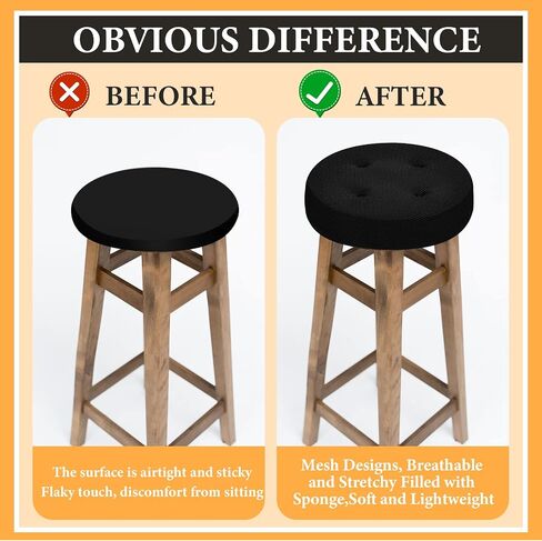 Jecery 8 Pcs Bar Stool Cushions Round Bar Stool Seat Covers Padded Round Bar Stool Cover Cushion Soft Washable Bar Stool Chair Covers Stretchy Elastic Stool Cushion Slipcover, Black, 12.2 x 12.2 Inch in Saudi Arabia