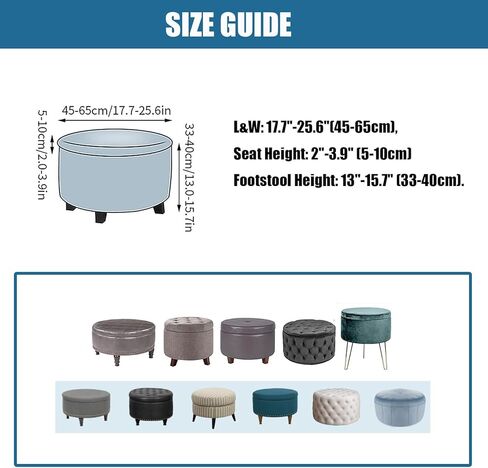 FUANGUI Round Ottoman Cover Stretch Storage Round Ottoman Slipcover Jacquard Folding Storage Round Ottoman Cover Footrest Stool Slipcover Footstool Protector Cover with Elastic Bottom, 15 in Kuwait