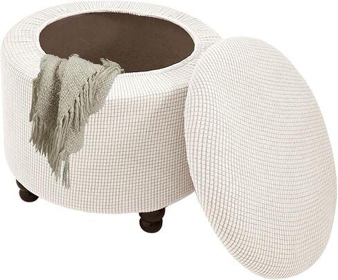 FUANGUI Round Ottoman Cover Stretch Storage Round Ottoman Slipcover Jacquard Folding Storage Round Ottoman Cover Footrest Stool Slipcover Footstool Protector Cover with Elastic Bottom, 15 in Kuwait