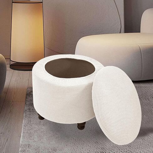 FUANGUI Round Ottoman Cover Stretch Storage Round Ottoman Slipcover Jacquard Folding Storage Round Ottoman Cover Footrest Stool Slipcover Footstool Protector Cover with Elastic Bottom, 15 in Kuwait