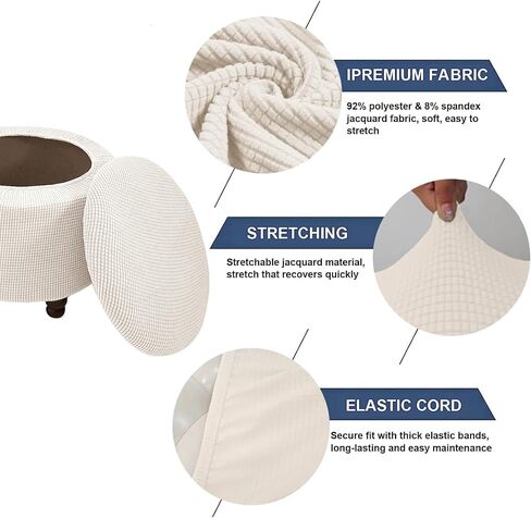 FUANGUI Round Ottoman Cover Stretch Storage Round Ottoman Slipcover Jacquard Folding Storage Round Ottoman Cover Footrest Stool Slipcover Footstool Protector Cover with Elastic Bottom, 15 in Kuwait