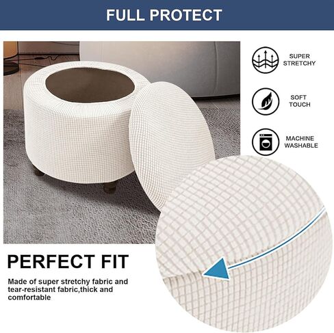 FUANGUI Round Ottoman Cover Stretch Storage Round Ottoman Slipcover Jacquard Folding Storage Round Ottoman Cover Footrest Stool Slipcover Footstool Protector Cover with Elastic Bottom, 15 in Kuwait