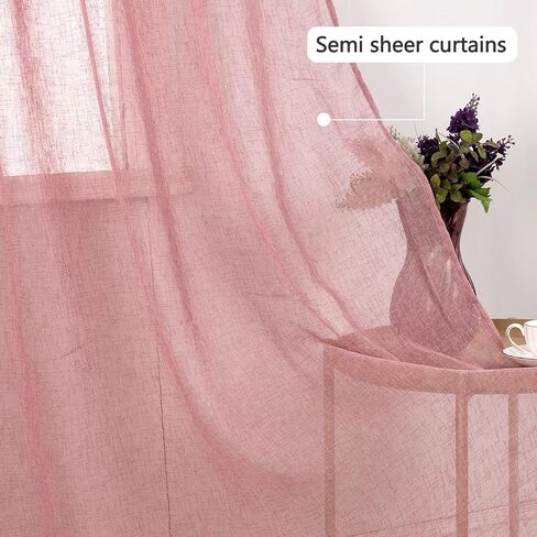 مجموعة توني ستائر شبه شفافة من الكتان الصناعي من الكتان 63 لغرفة المعيشة وغرفة الأطفال، لوحتين لغرفة النوم، ستارة فوال مرشحة للضوء لحفلات الزفاف (52 × 63 بوصة، أرجواني، لوحتان) in Kuwait