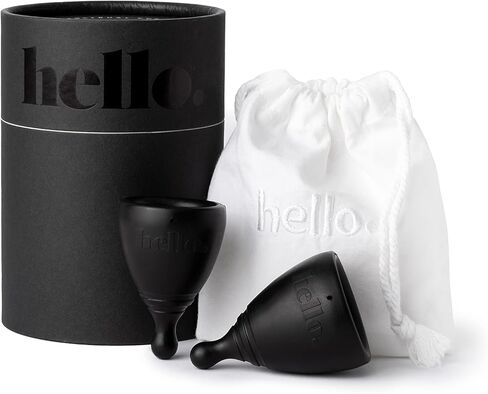 The Hello Cup Menstrual Cups Double Box, BPA Free, Reusable, Hypoallergenic, Recyclable, Medical Grade TPE, No Silicone, No Rubber, No Latex, XS Black & S / M Black, 1 box in Kuwait