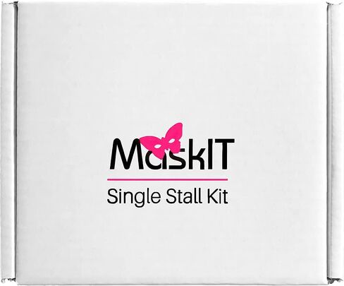 ماسك ايت مجموعة كشك واحد - 1 موزع ابيض قابل للتقشير واللصق مع 50 كيس مناديل صحية و50 كيس للتخلص من السدادات القطنية + لافتات تعليمية + مفتاحين - مستلزمات الحمام للمنزل والعمل in Kuwait