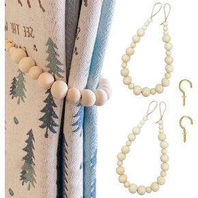 مجموعة من 2 ستارة من الخرز الخشبي، حوامل ستائر بوهو، حاملات ستائر ديكور المزرعة للستائر (دائرية) in Kuwait