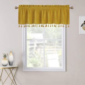 CAROMIO Boho Tassels Soft Luxury Room Darkening Velvet Window Valance Curtains for Bedroom Living Room, Green, 52 x 15 Inch