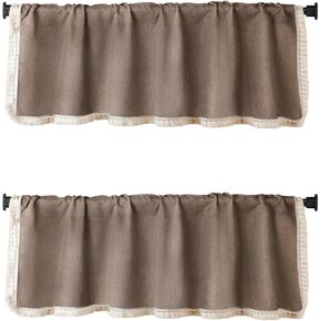 2 Pack Burlap Window Valances Boho Gingham Woven Trends Design Farmhouse Window Treatment Lined Decor Curtains Rod Pocket Valances for Kitchen/Living Room 16" x 56" (Coffee with Country)