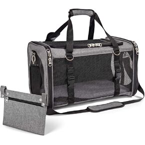 Mr. Peanut's Airline Approved Soft Sided Pet Carrier - Parisian Series Travel Tote with Premium Self Locking Zippers - Faux Fleece Bedding, Leash Tether, Zippered Pocket (Gray) in Kuwait