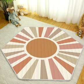 Funtery Woodland Animals Hexagon Playpen Mat Baby Play Mat Foldable Soft Nursery Rug Portable Baby Playmat Washable Comfortable Hexagon Playpen Mattress for Floor Activity Room Indoor Outdoor (Fresh)
