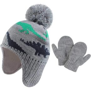 Duoyeree بيبي بوي الشتاء قبعة ديناصور القفازات الدافئة طقم أربطة عنق الوليد Pompom قبعة قفازات طفل الصوف سماعات الأذن قبعات in Kuwait