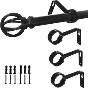Kowibcl Ceiling Curtain Rod Bracket, 3 Pcs Ceiling Mounted Curtain Rod Brackets for 7/8 Inch Curtain Rod Holder, Heavy Duty Ceiling Bracke for Wall(Black)