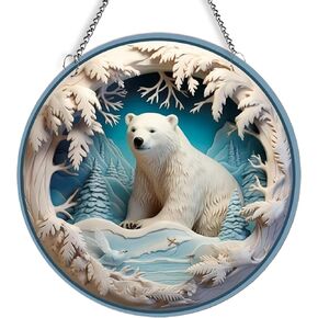 MATIHAY Polar Bear Christmas Decorations, Snowman/Polar Bear in Snowfield Acrylic Window Hanging Wall Decor, Polar Bear Nursery Decor Birthday Gifts (Polar Bear,S) in Kuwait