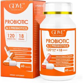 كبسولات بروبيوتيك GDME، 60 كبسولة 120 مليار CFU 18 سلالة، تحتوي على 3 بريبايوتكس، للرجال والنساء، مكمل غذائي بروبيوتيك مرة واحدة يوميًا، يعزز صحة الجهاز الهضمي والمناعة in Kuwait