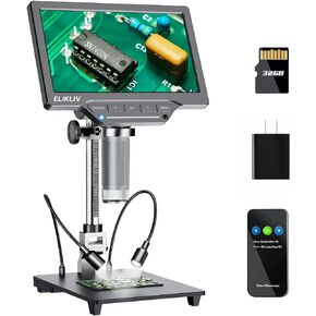 مجهر رقمي Elikliv EDM201 SE مقاس 7 بوصات مع حامل مقاس 10 بوصات - مجهر للعملات المعدنية 1200X مع شاشة - مكبر للعملات المعدنية بدقة 12 ميجابكسل مع ضوء، وشاشة IPS مقاس 7 بوصات، و10 مصابيح LED، ومتوافق مع Windows/Mac in Kuwait