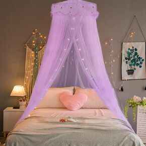 Jeteventy Bed Canopy for Grils, Princess Bed Curtain Net for Single to King Size,Bedroom Decoration of Round Lace Dome with Stainless Steel Hook,Quick Easy Installation (Blue)