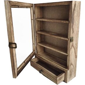WANLIAN Shadow Box Frame11X16, 3 Removable Shelves Wood Shadow Box Display Case Line Back,Acrylic and Drawer, for Display Pictures, Medals, Bouquet on The Wall or Tabletop (Black)
