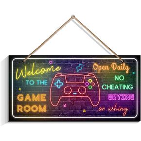 Welcome To The Game Room Open Daily No Cheating Crying sign - Game Room Accessoriess, Game Wall Decor For Boys Room, Bedroom Gamers Gift (6 x 12) in Kuwait