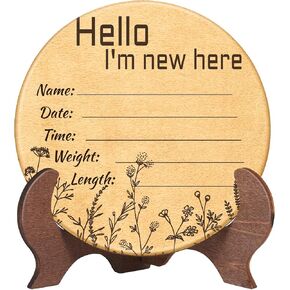Baby Announcement Hello World Newborn Welcome Sign, Birth Name Wooden Signs for Hospital Nursery, Many Animals Cute New Born Boy Girl Shower Room Decor Keepsake