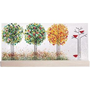 WARM GLASS WONDER Art Glass Panel Four Seasons Trees Design in Wood Stand by Artist B Skinner, 16" x 7 3/4" in Kuwait