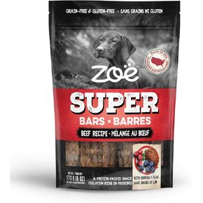 حلوى Zoë Super Bar الطبيعية للكلاب، معبأة بالبروتين، خالية من الحبوب والغلوتين، مصنوعة في الولايات المتحدة الأمريكية فقط، وصفة الدجاج، 6 أونصة، 92015 in Kuwait