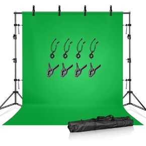 JS JULIUS STUDIO 10 ft. Wide Backdrop Stand, 9 x 13 ft. Silky Texture Green Screen Chromakey Background Backdrop with 4 Set of Strong Clamps and String Clips, JSAG704 in Kuwait