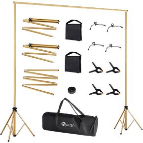 HPUSN Backdrop Stand - 10ft x 7ft Adjustable Photoshoot Backdrop - Photo Backdrop Stand for Parties - Backdrop includes Travel Bag, Sand Bags, Clamps - Photo Video Studio