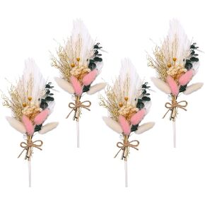 Auidy_6TXD 4 قطع باقة زهور مجففة صغيرة، أوراق النخيل الطبيعية المجففة، سيقان الأوكالبتوس ذيل أرنب مجفف لديكور زفاف بوهو، ترتيب الزهور المجففة لحفلات الزفاف، العروة، ديكور الطاولة، الحفلات in Kuwait