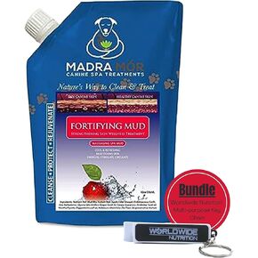 Madra Mor Coconut Mud Dog Wash Spa Essentials | Dog Grooming | Dry Skin Treatment | 7.5lb Pail with Worldwide Nutrition Multi-Purpose Keychain