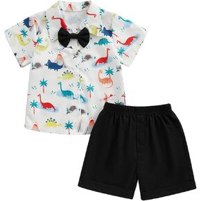kacubwyy Toddler Baby boy Pure White Short-Sleeved Lapel Shirt with Suspenders Shorts Suit Boys Summer Cloths