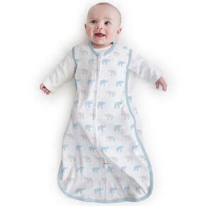 Amazing Baby Cotton Sleeping Sack, Wearable Blanket with 2-way Zipper, Sterling Tiny Elephants, Medium (6-12 mo)