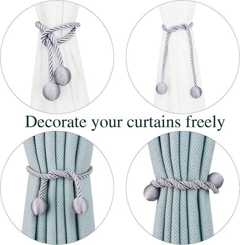 4 قطع من ستائر Hangtty من Hangtty، حوامل ستائر أنيقة مزخرفة، حامل ستائر من الحبال للستائر، عوائق معالجة النوافذ للستائر أو الستائر، أبيض in Kuwait