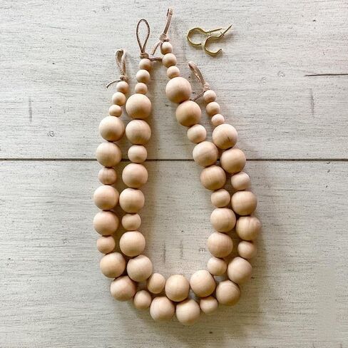 Set of 2 Wood Bead Curtain Tieback, Boho Curtain Holdbacks, Farmhouse Decorative Curtain Holders for Drapes (Round) in Kuwait