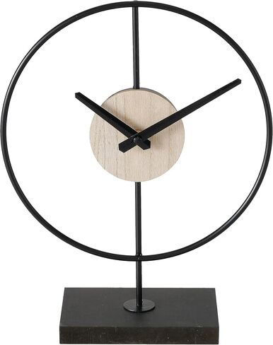 WHW Whole House Worlds Mid-Century Modern Desktop Clock, Black, Wood Grain Detail, Quartz Movement, Iron, Round, Mounted, Rectangular Base, 12.25 Inches, 1 AA Battery (Not Included) in Saudi Arabia