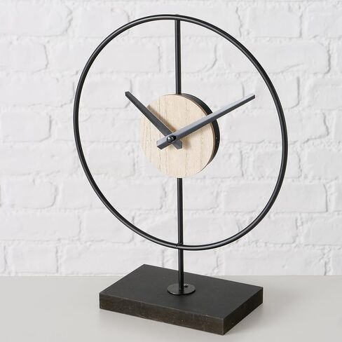 WHW Whole House Worlds Mid-Century Modern Desktop Clock, Black, Wood Grain Detail, Quartz Movement, Iron, Round, Mounted, Rectangular Base, 12.25 Inches, 1 AA Battery (Not Included) in Saudi Arabia