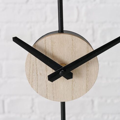 WHW Whole House Worlds Mid-Century Modern Desktop Clock, Black, Wood Grain Detail, Quartz Movement, Iron, Round, Mounted, Rectangular Base, 12.25 Inches, 1 AA Battery (Not Included) in Saudi Arabia